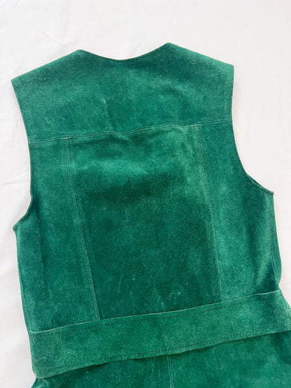 60s green suede dress, Size XS