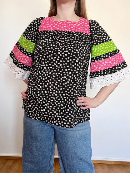 70s Pia & Paula cotton floral top, Size S