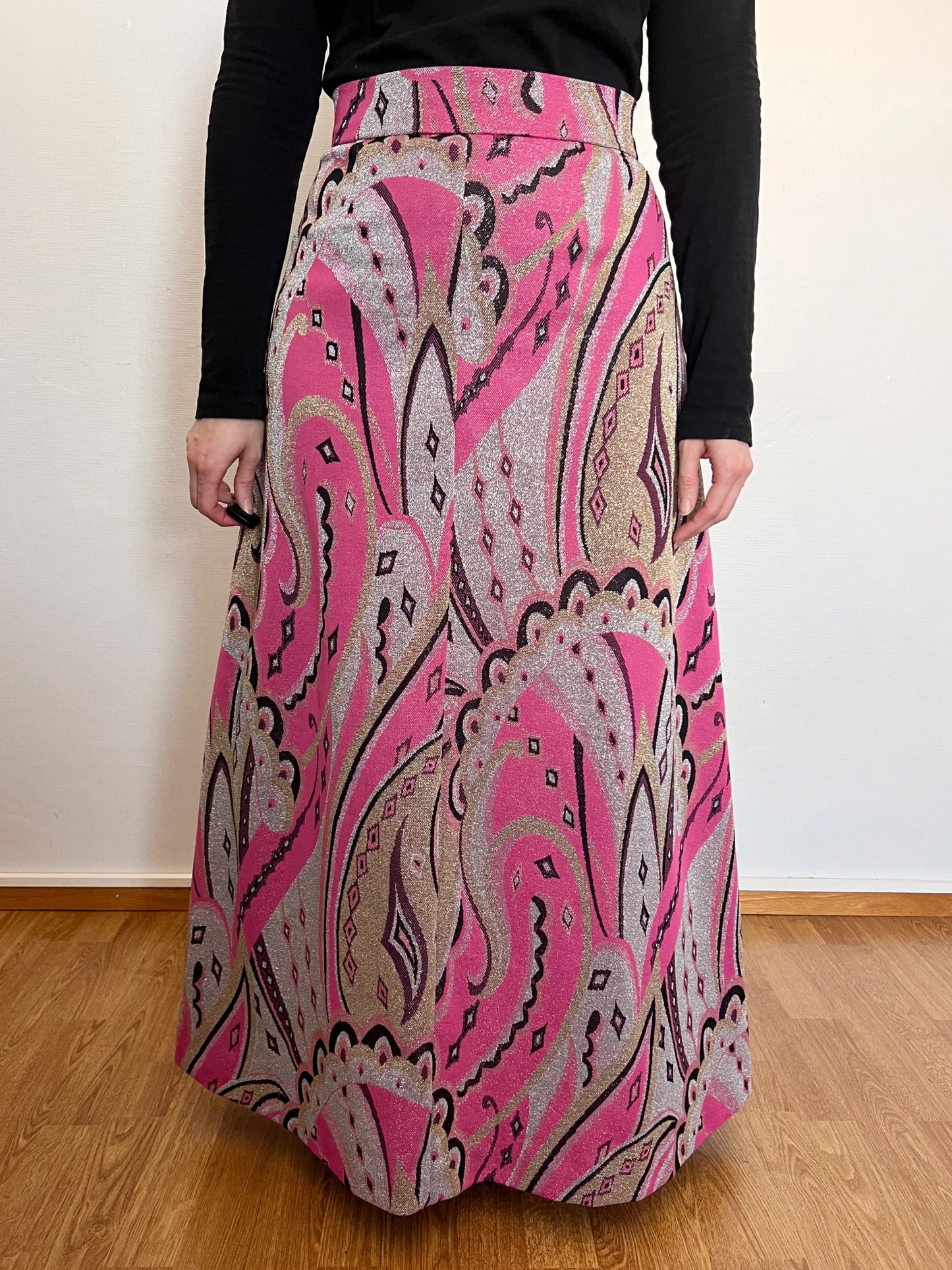 70s pink glittery maxi skirt, Size S