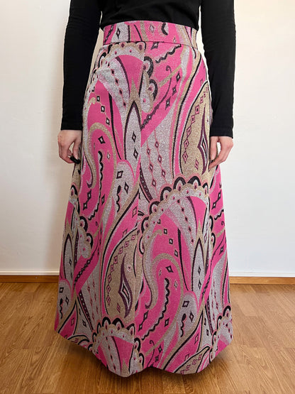 70s pink glittery maxi skirt, Size S