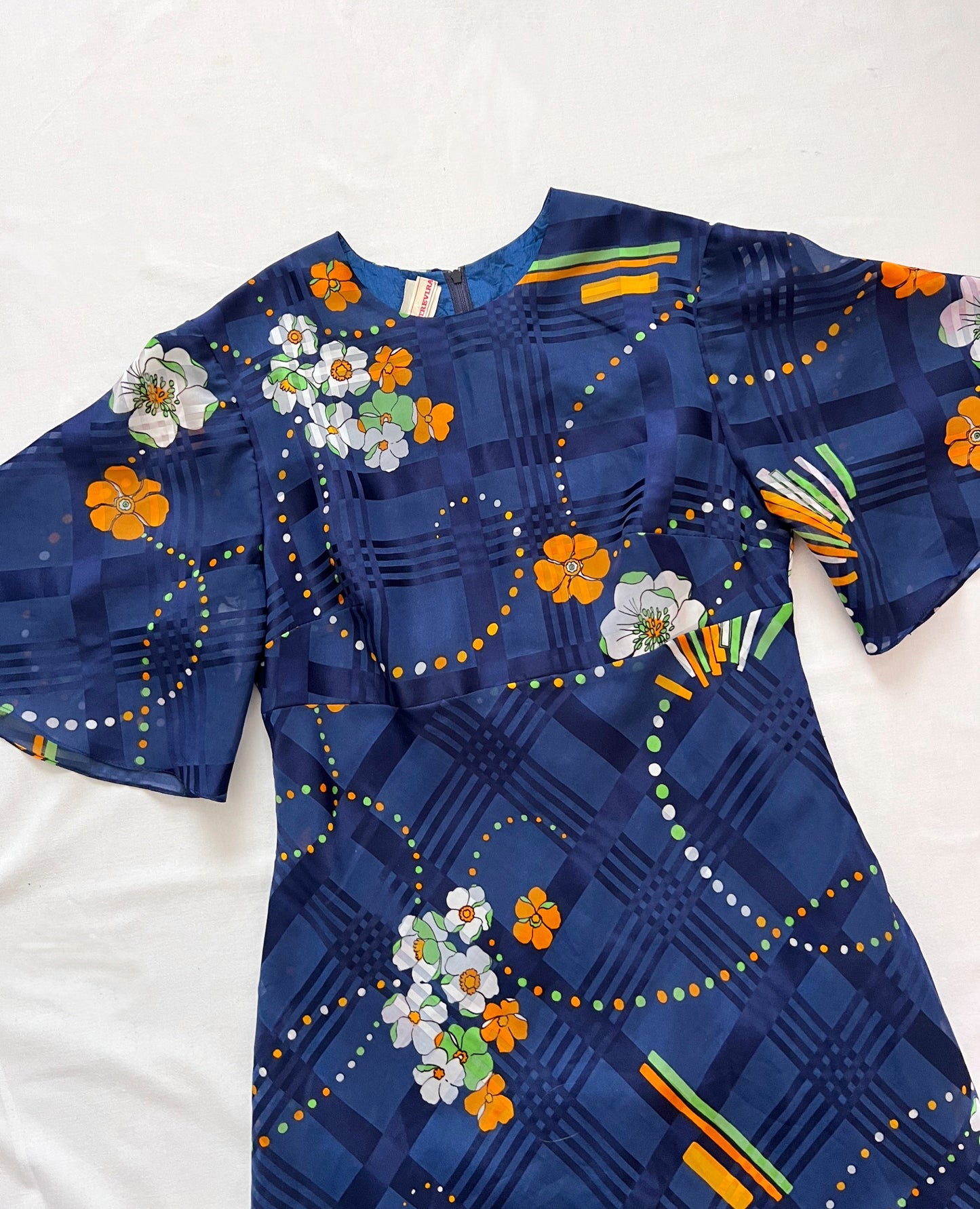 70s blue flared sleeves mini dress, Size XS-S