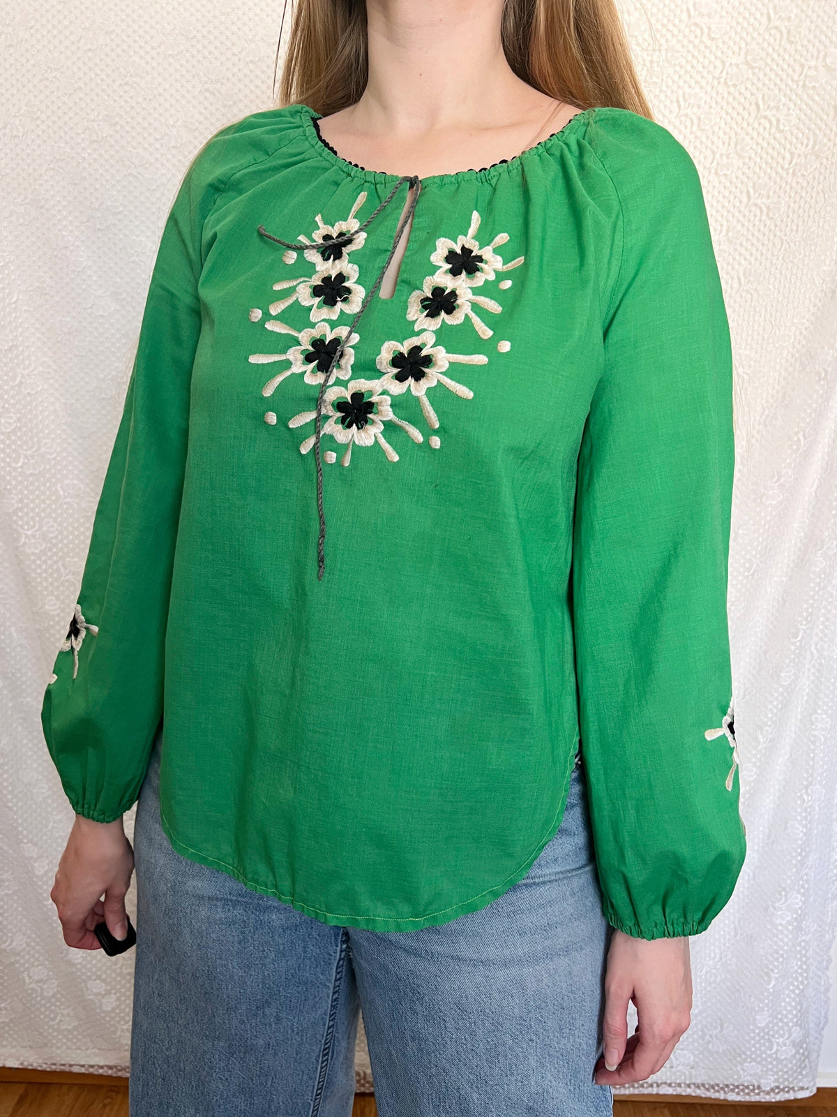 70s green and floral blouse, Size M