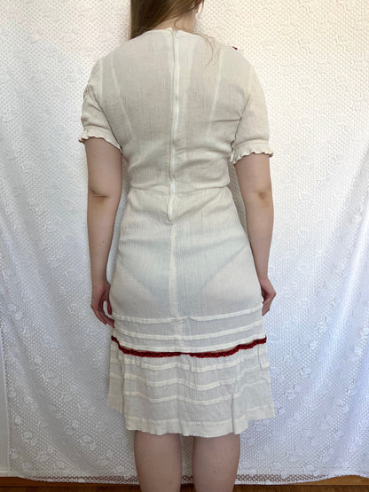 70s cream crinkled dress, Size S