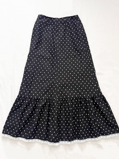 70s black and white flower maxi skirt, Size S