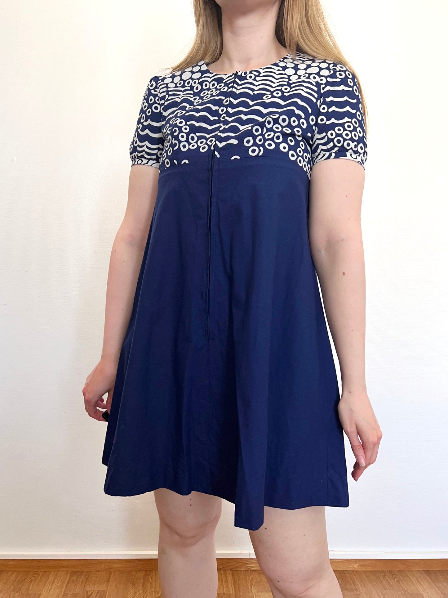 60s blue and white mini dress, Size XS-S