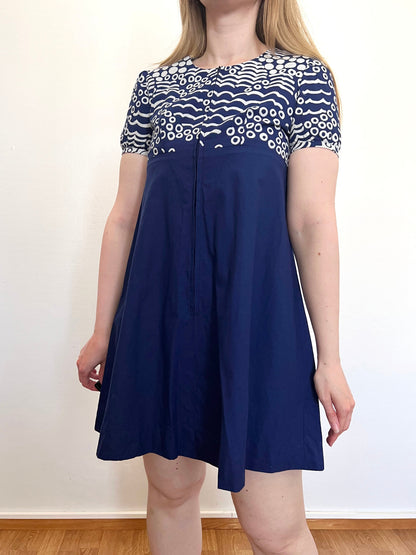60s blue and white mini dress, Size XS-S