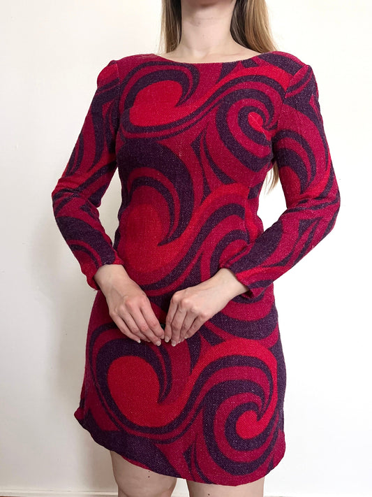 60s/70s swirl pattern mini dress, Size XS-S