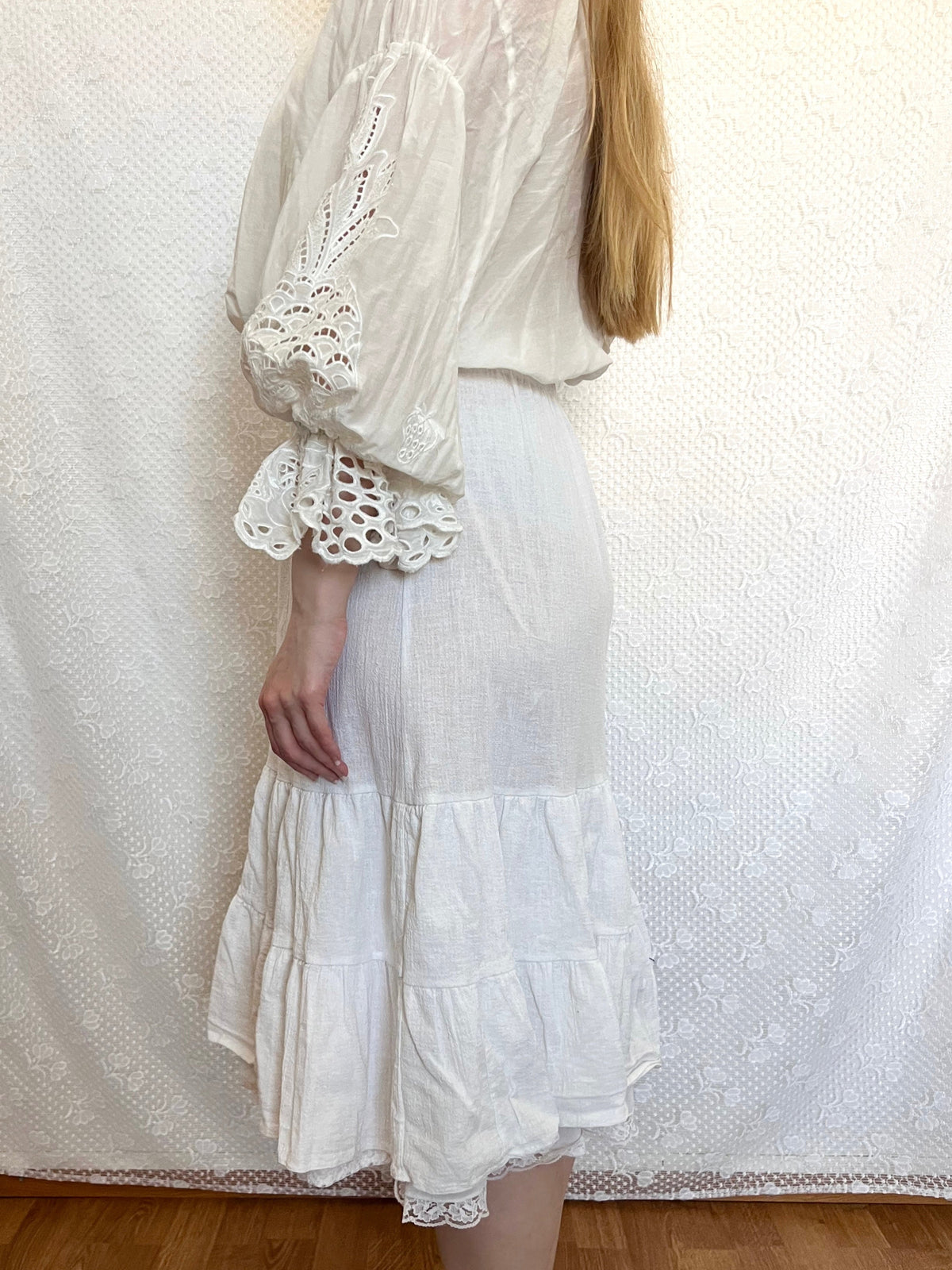 70s cotton white skirt, Size XS