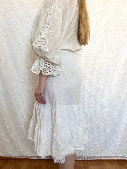 70s cotton white skirt, Size XS