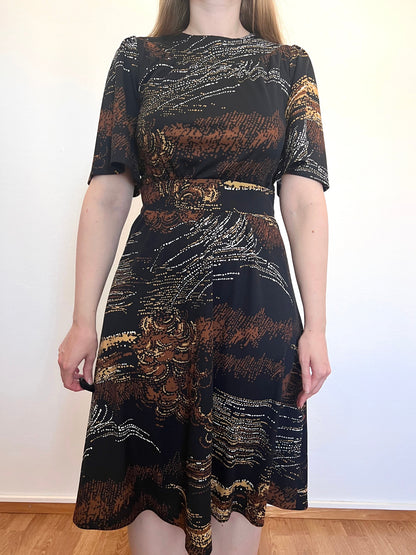 70s dark flared sleeves dress, Size S