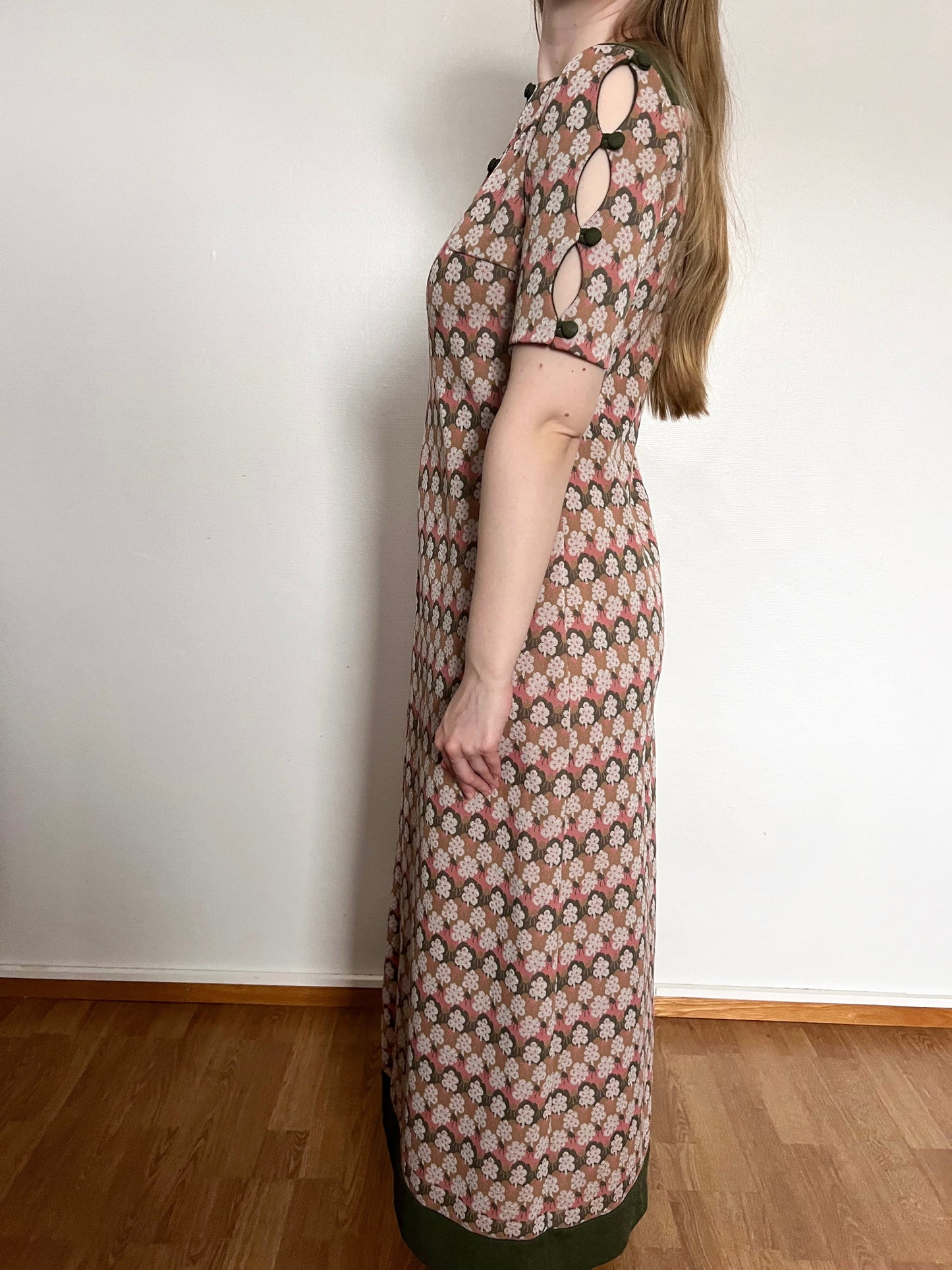 60s long floral motif dress, Size S-M