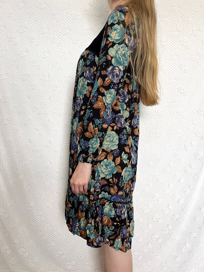 70s floral and velvet dress, Size S