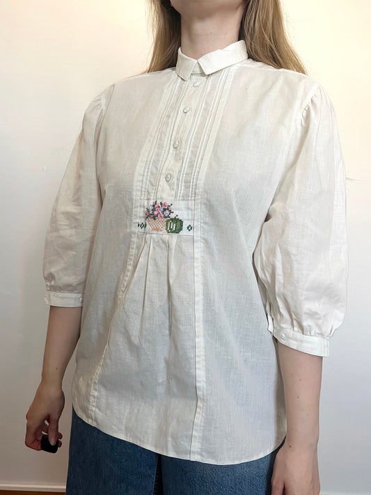 80s/90s flower market stall embroidery blouse, Size M