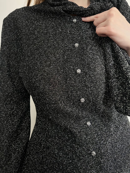 70s glittery blouse, Size L