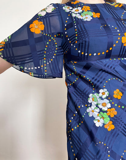 70s blue flared sleeves mini dress, Size XS-S