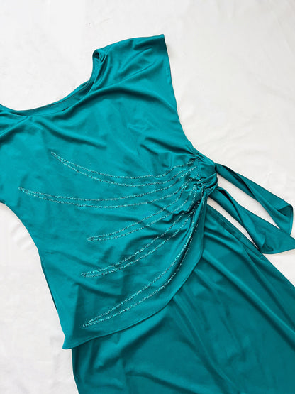 70s teal glitter dress, Size M