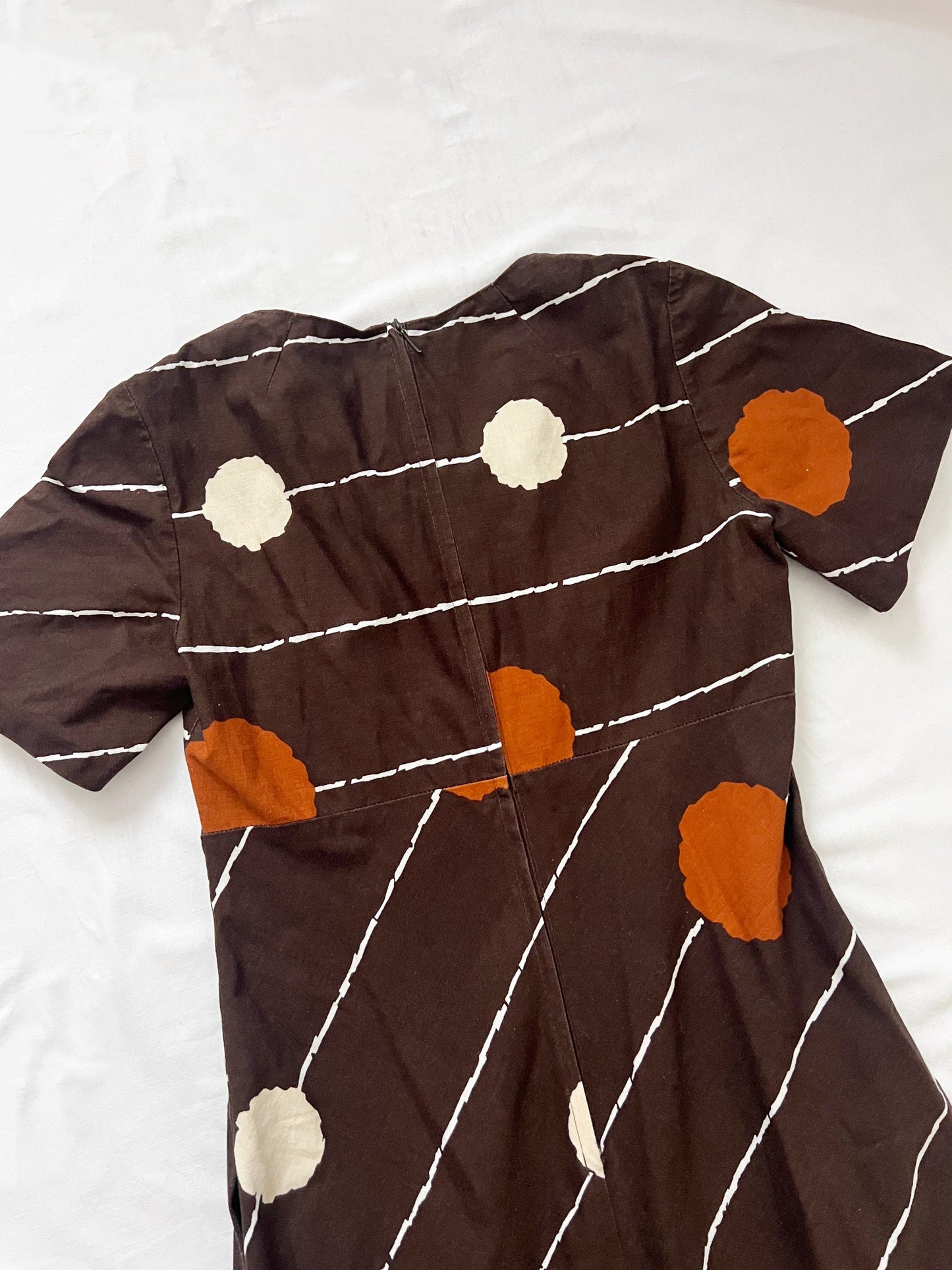 70s brown cotton and rayon dress, Size XS-S