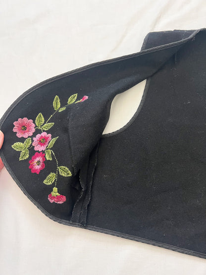 70s black and pink floral vest, Size S-M