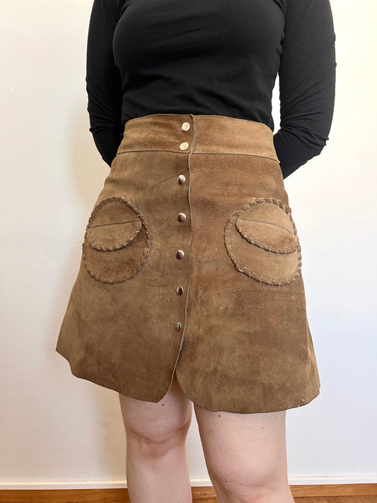 60s suede skirt with pockets, Size S-M