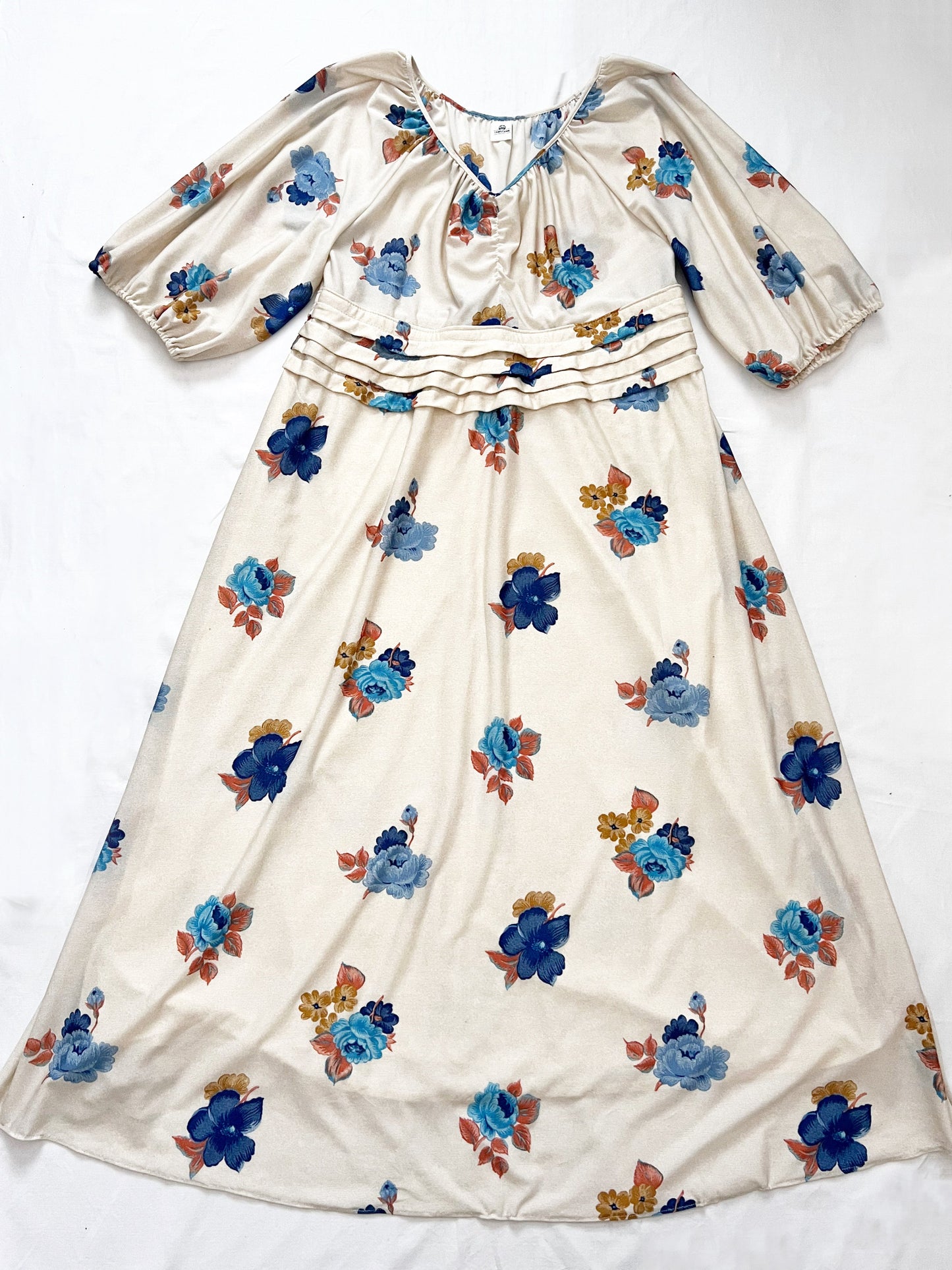 70s cream flower dress, Size L