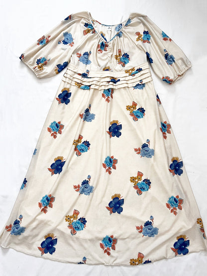70s cream flower dress, Size L