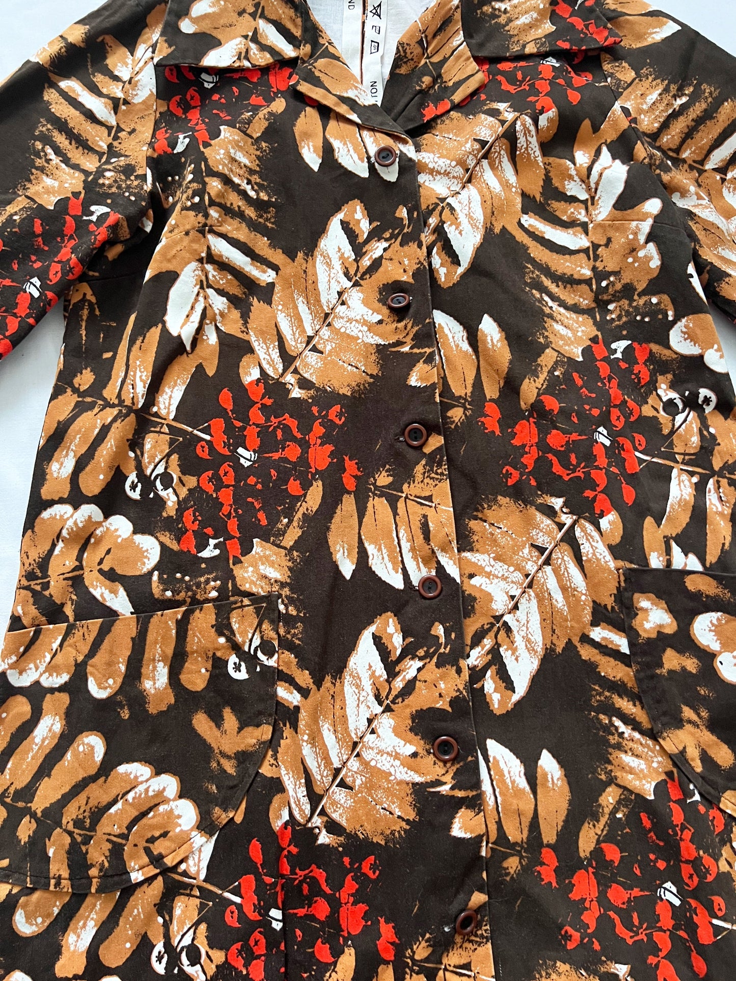 Cotton brown leaf pocket dress, Size L