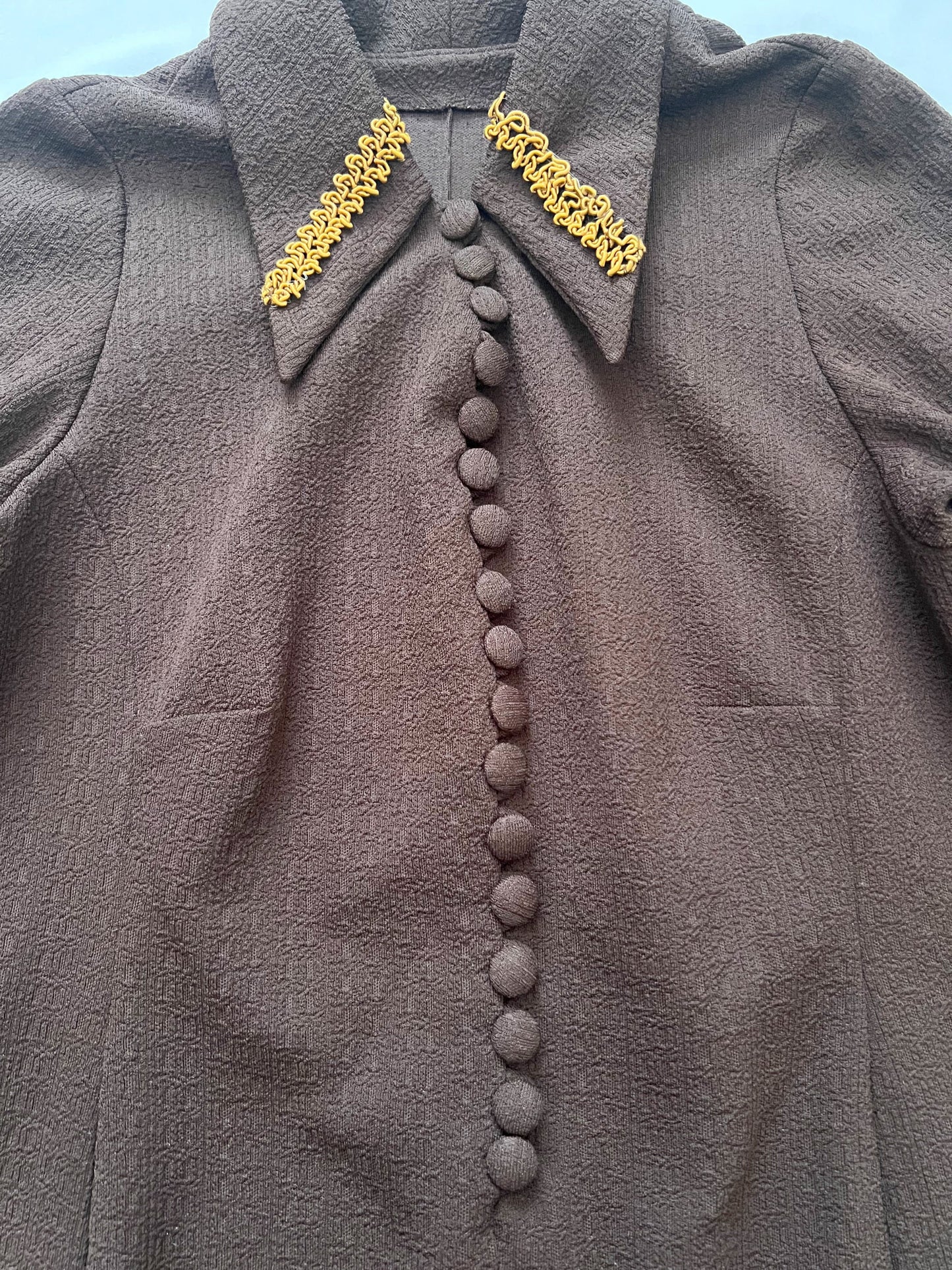 60s/70s dark brown and gold dress, Size L