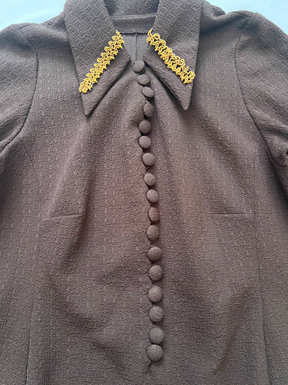 60s/70s dark brown and gold dress, Size L