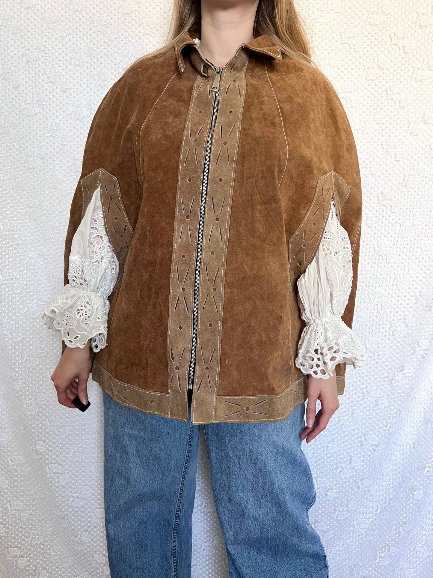 70s suede cape jacket, Size S-L