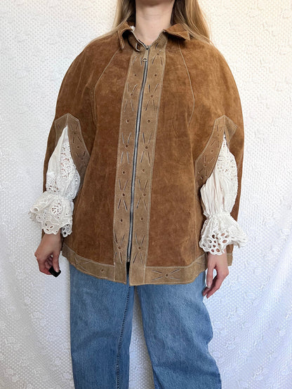 70s suede cape jacket, Size S-L
