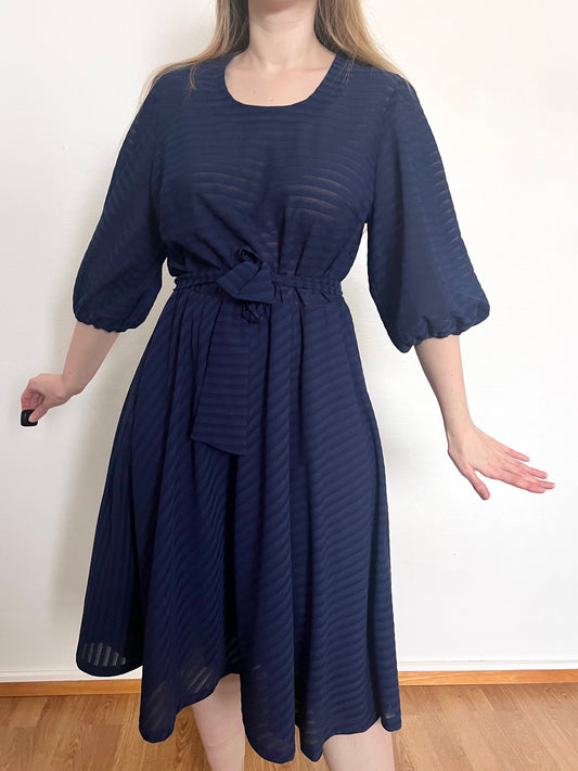 70s navy blue stripes dress, Size L