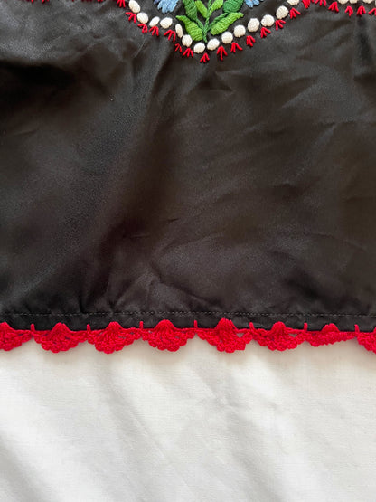 70s black Hungarian embroidery dress, Size S