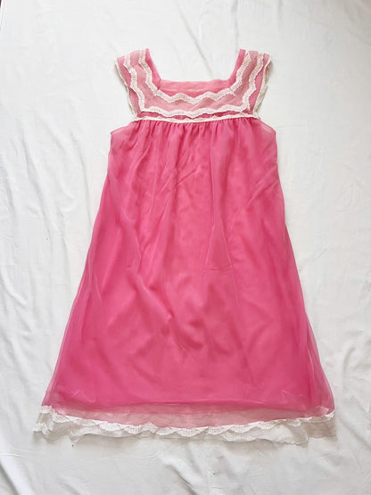 60s romantic pink peignoir set, Size L