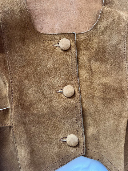 70s brown suede vest and skirt set, Size S