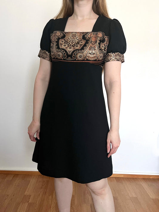 60s black and gold/bronze shimmery dress, Size S