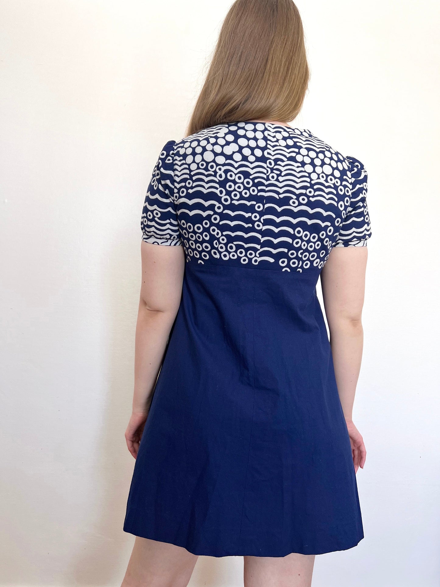 60s blue and white mini dress, Size XS-S