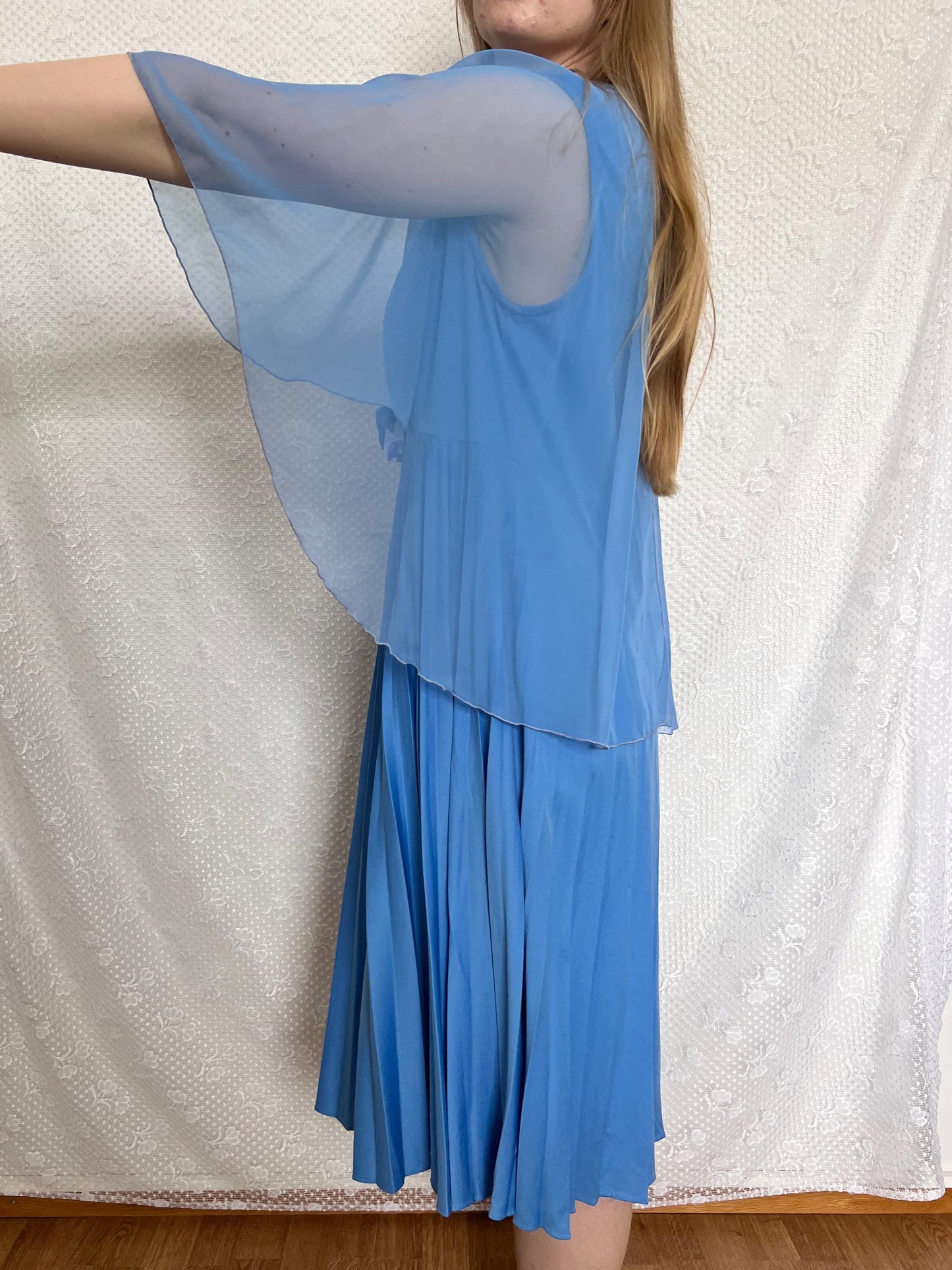 70s blue cape dress, Size L