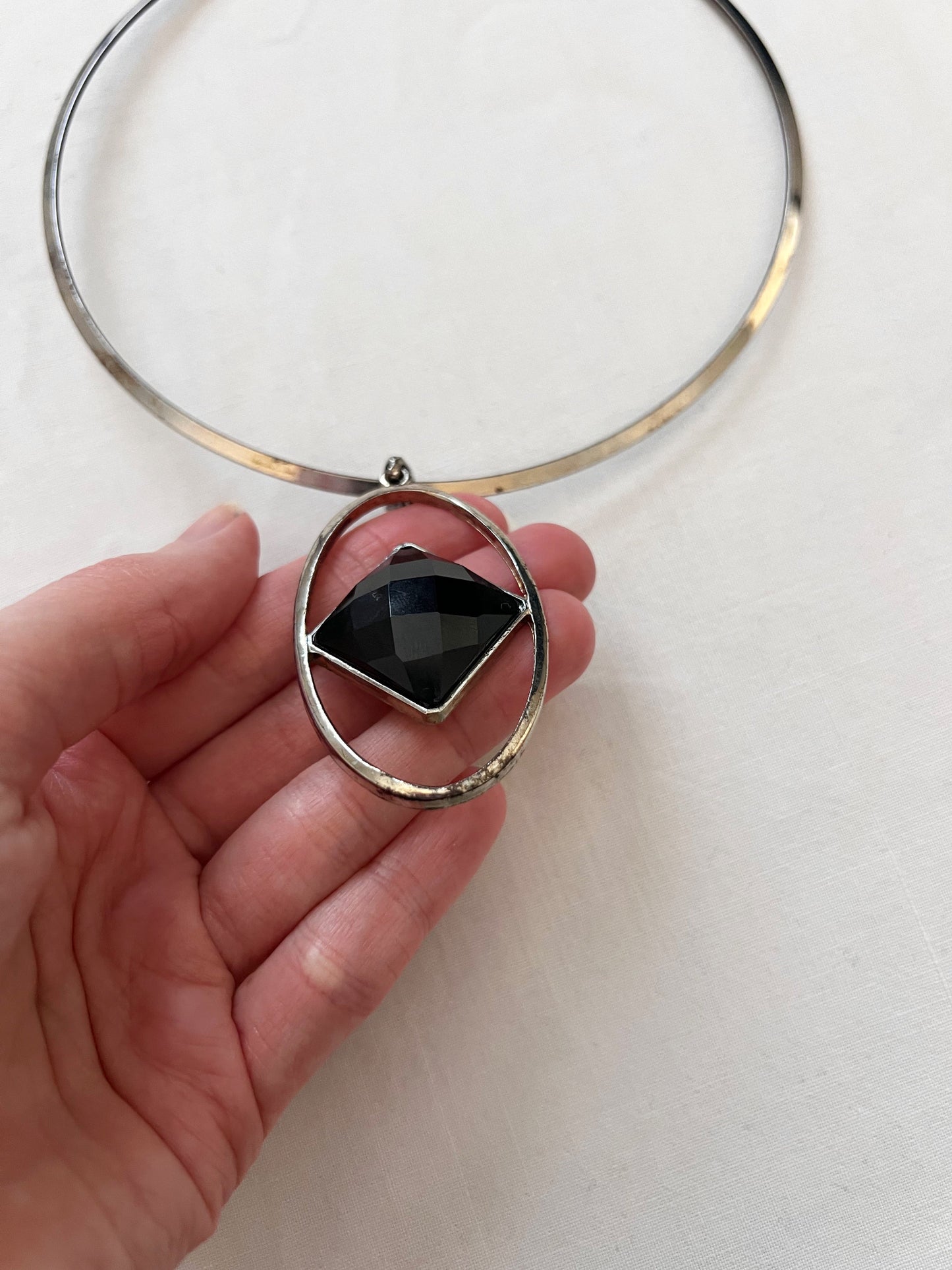 70s black stone choker necklace