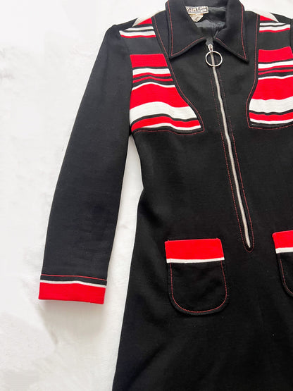 70s black, red, and white dress, Size S