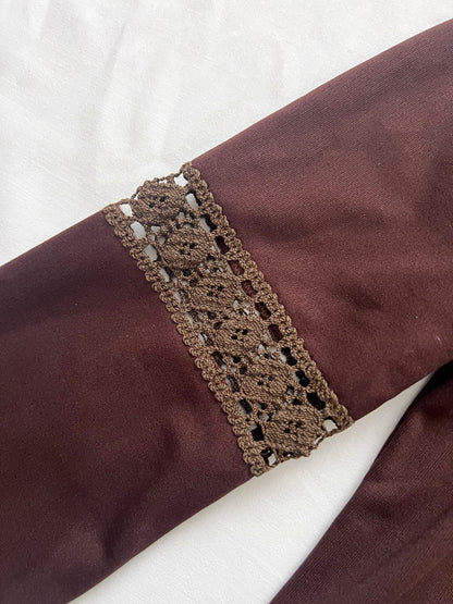 70s brown lace detail top, Size XS-S