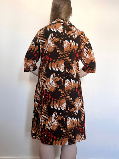 Cotton brown leaf pocket dress, Size L