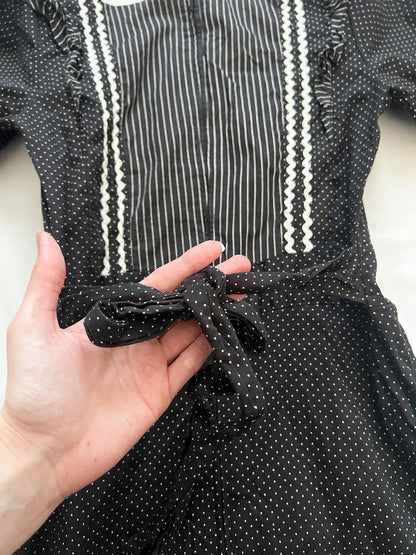 70s cotton black and white maxi dress, Size XS