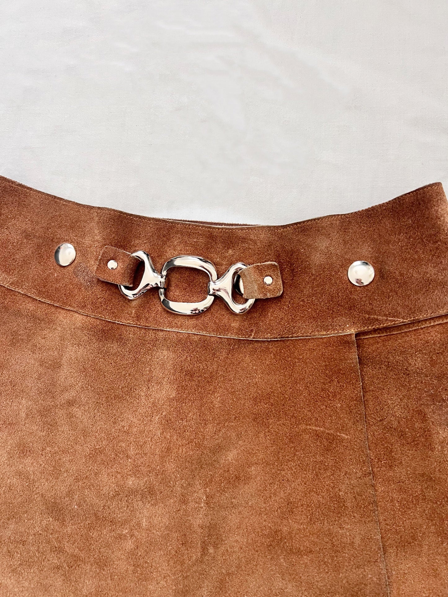 60s suede mini skirt with silver buckle, Size XS-S