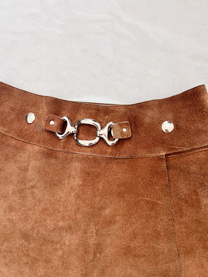 60s suede mini skirt with silver buckle, Size XS-S