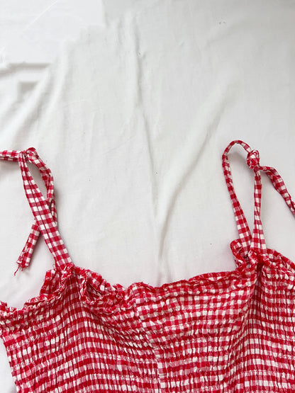 70s red and white gingham sundress, Size M