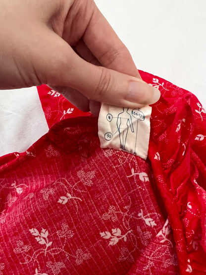 70s red cotton floral dress, Size M