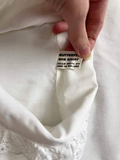 70s white lace blouse, Size M-L