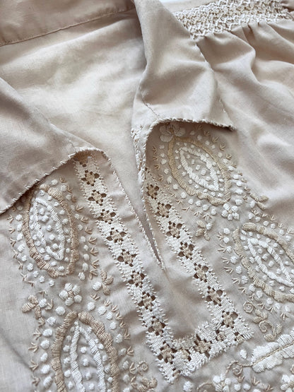 70s beige embroidery blouse, Size L