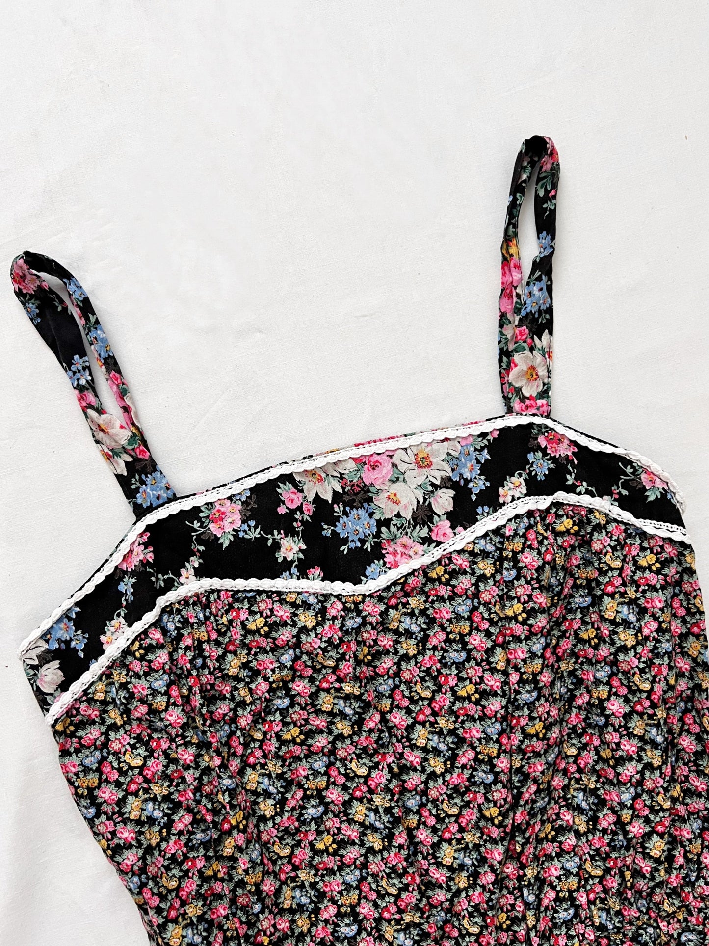 70s cotton floral sundress, Size XS-S