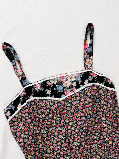 70s cotton floral sundress, Size XS-S